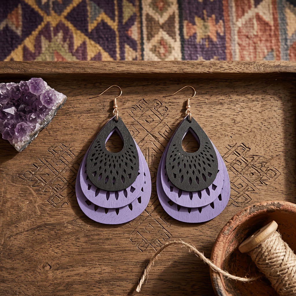 Women's Bohemian Multi-Layer Hollow Water Drop Earrings